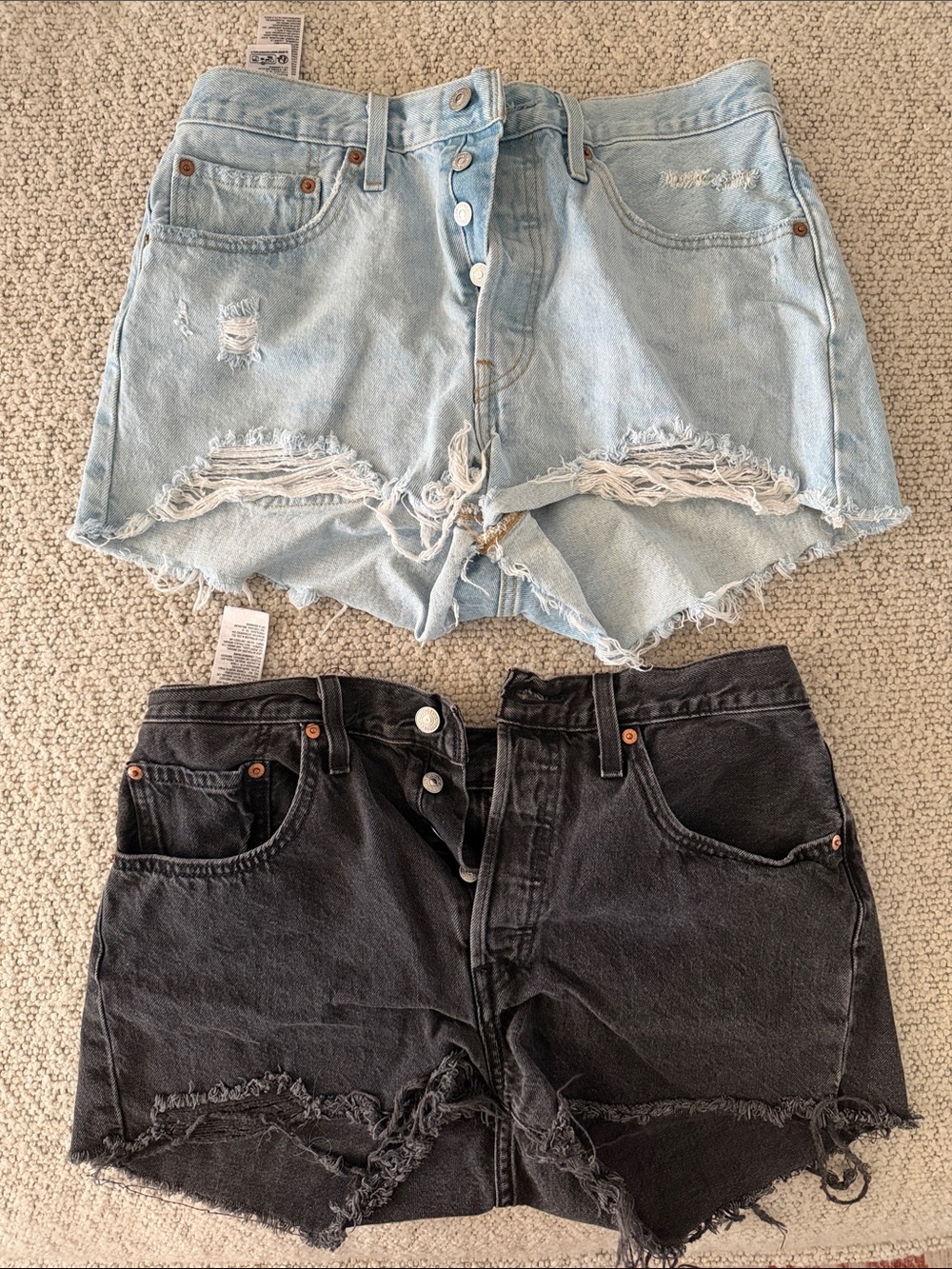 Levi's Light Blue & Black Distressed Denim Shorts Duo
